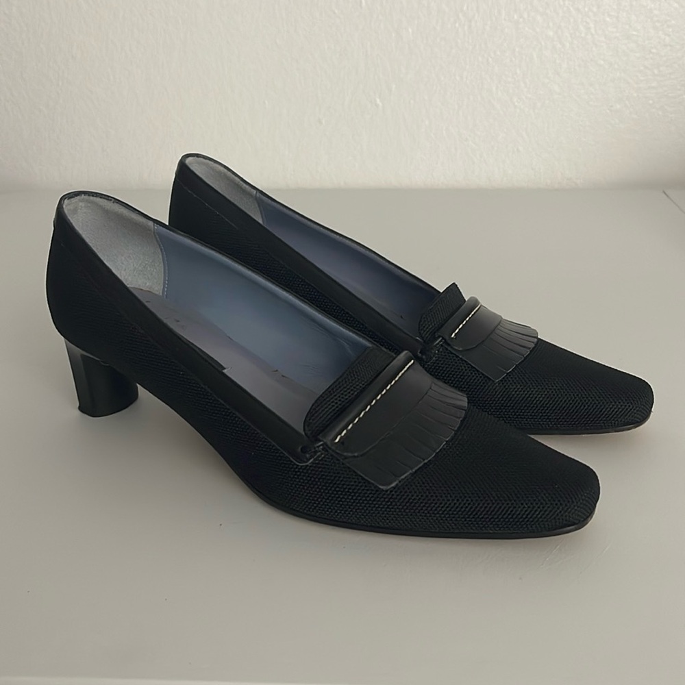 Sesto Meucci Black Fringe Classic Leather Pumps Made In Italy Size 8.5 M